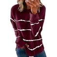 thumbnail image 1 of Women's Popular Tie-dye Printed Striped Round Neck Loose Long-sleeved Shirt Top, 1 of 2