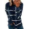 thumbnail image 1 of Women's Popular Tie-dye Printed Striped Round Neck Loose Long-sleeved Shirt Top, 1 of 1