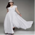 thumbnail image 1 of Women's Popular V-neck Chiffon Loose Waist Short Sleeve Long Dress, 1 of 1