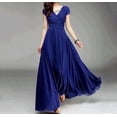 thumbnail image 1 of Women's Popular V-neck Chiffon Loose Waist Short Sleeve Long Dress, 1 of 1