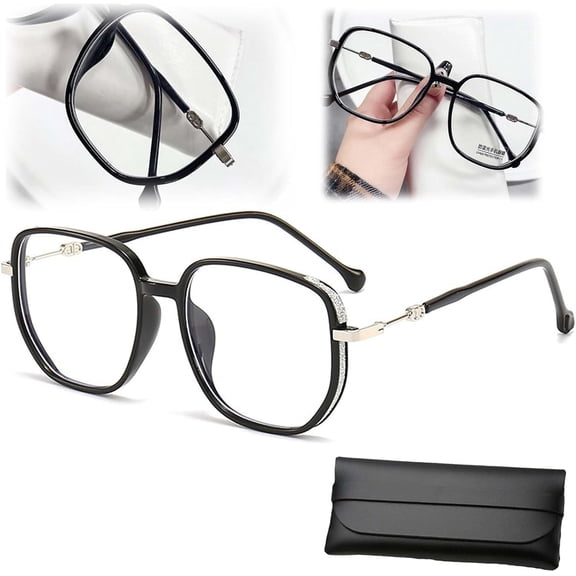 Women's Portable Fashion Anti-blue Light Reading Glasses,with Sparkling Bling Diamonds,Square Blue Light Blocking Portable Ultralight Eyeglasses