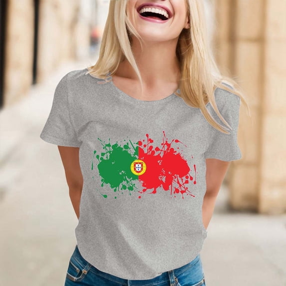 Women's Portugal Fan T Shirt Casual Short Sleeve Flag Design Top Turtleneck Women Petite Shirt Women Long Sleeve T Shirt Women Pack Shirts for Women Striped Women Long Sleeve Shirt Cute Tops for Women