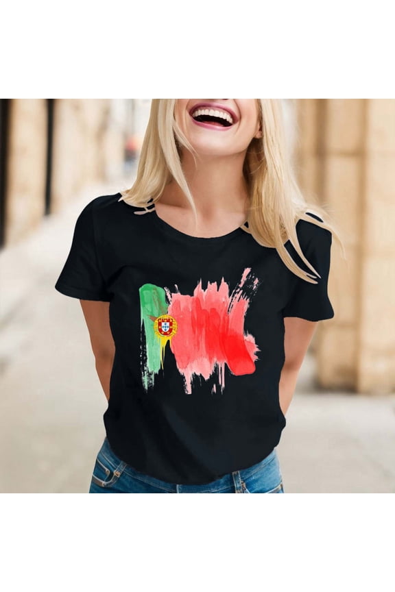 Women's Portugal Fan T Shirt Flag Print Casual Short Sleeve Top Casual V Neck Women Short Sleeve Scrub Jackets Solid Workout Tops Women Hiking Shirts Women Graphic T Shirts for Women Short Sleeved