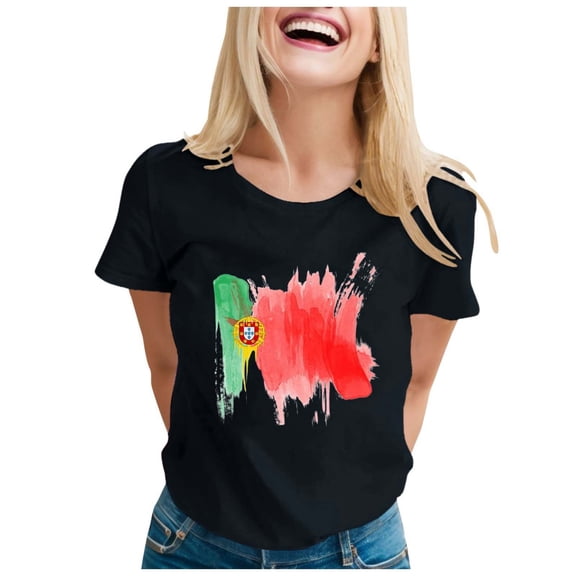 Women's Portugal Fan T Shirt Flag Print Casual Short Sleeve Top Comfortable Breathable Lightweight Fashion Tee for Women