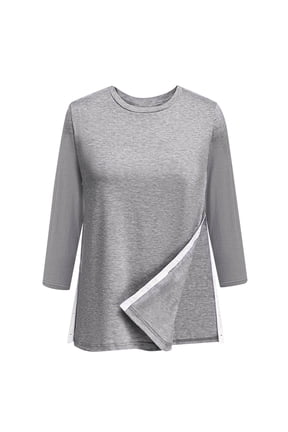 Women's Post Shoulder Surgery Shirt, 3/4 Sleeve Tear Away Side Slit Crewneck Chemo Port Adaptive Clothing