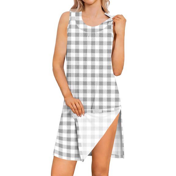 Women's Post Surgery Dress Sleeveless Gingham Tear Away Adaptive Clothing for Shoulder Recovery Home Hospital Wear