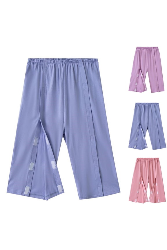 Women's Post Surgery Recovery Pants, Easy On Easy Off 3/4 Length Leg Openings, For Fracture Care, Broken Arm or Leg, Comfortable Medical Clothing, Patient | CSEONE,Purple XL