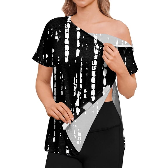 Women's Post Surgery Short Sleeve Shirt, Off-Shoulder Top with Shoulder Zipper & Side Hook and Loop, Adaptive Recovery Blouse