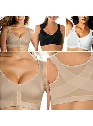 Womens Sports Bras Front Closure Comfort Yoga Full Coverage Bralette  Lightly Lined Wireless Hides Back Fat Backless Top Bras Beige S at   Women's Clothing store