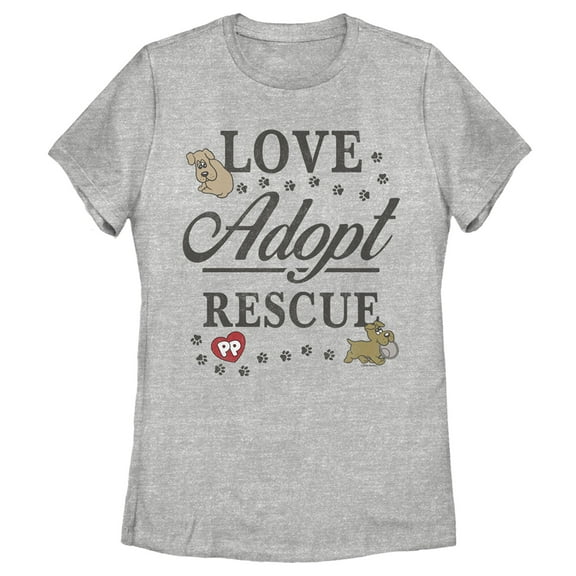 Women's Pound Puppies Love Adopt Rescue Graphic Tee Athletic Heather Medium