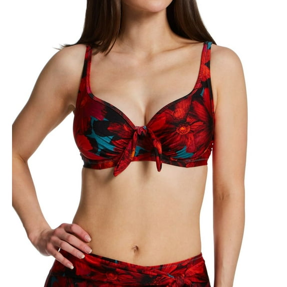 Women's Pour Moi 12902 Orchid Luxe Underwire Non Padded Bikini Swim Top (Red/Teal 36DD)