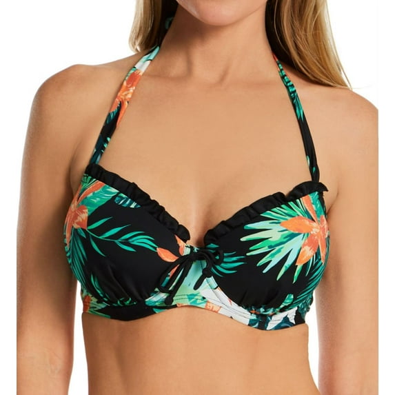 Women's Pour Moi 14100 Miami Brights Padded Halter Underwire Swim Top (Tropical 34DD)