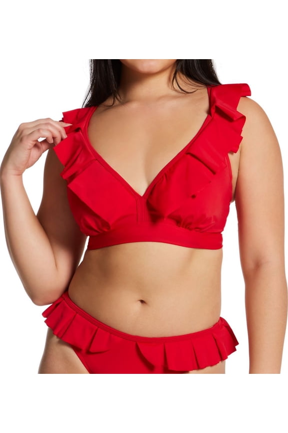 Women's Pour Moi 18102 Space Frill Hidden Underwire Convertible Swim Top (Red 32D)