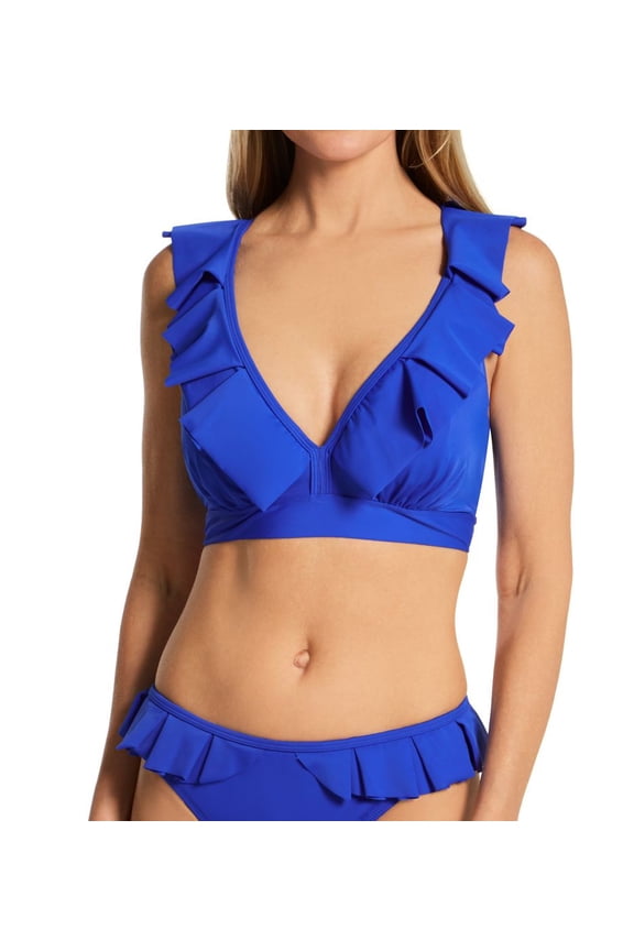 Women's Pour Moi 18102 Space Frill Hidden Underwire Convertible Swim Top (Ultramarine 32D)