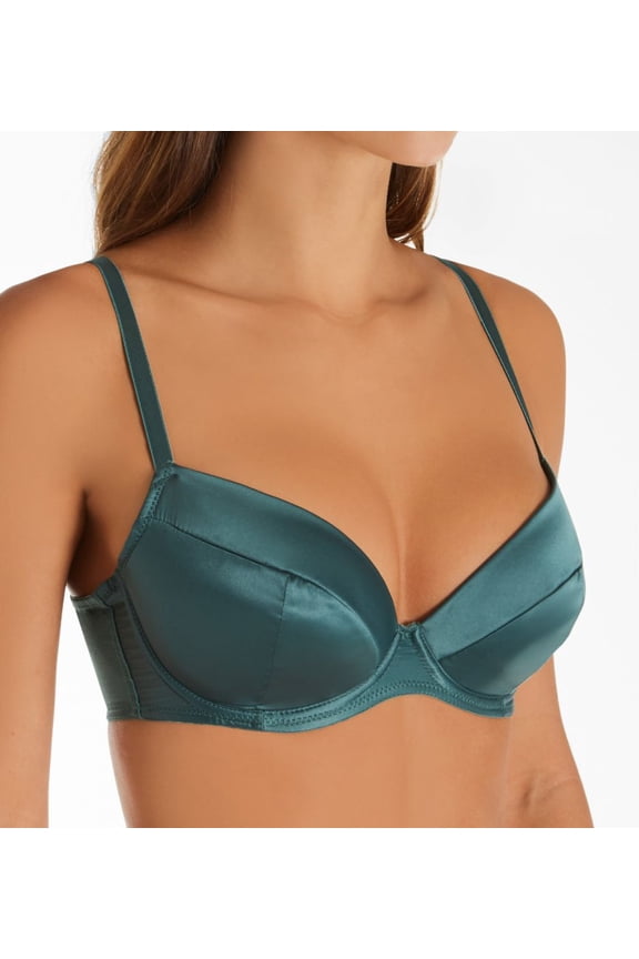 Women's Pour Moi 18800 Satin Luxe Plunge Padded Bra (FOREST 34DD)