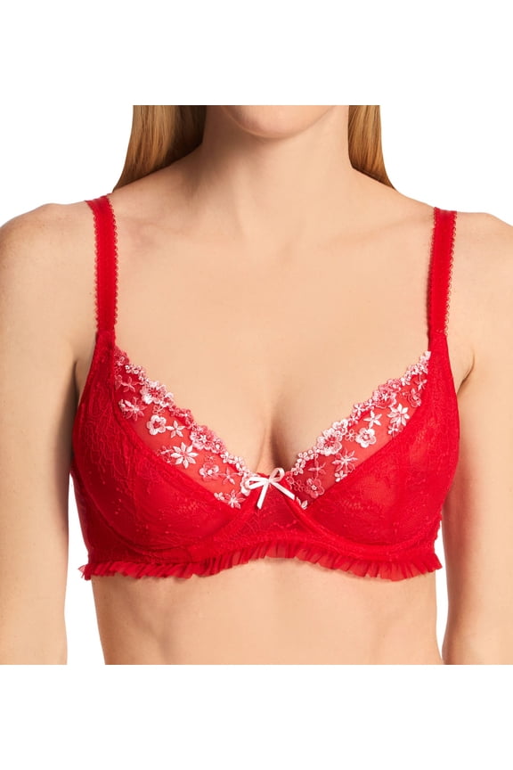 Women's Pour Moi 20112 Gigi Plunge Non Padded Underwire Bra (Red/Pink 32FF)