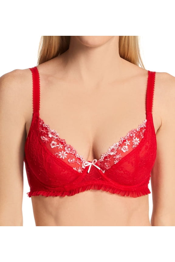 Women's Pour Moi 20112 Gigi Plunge Non Padded Underwire Bra (Red/Pink 34FF)