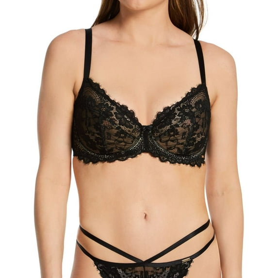 Women's Pour Moi 20325 India Eyelash Lace Underwire Bra (Black 36D)