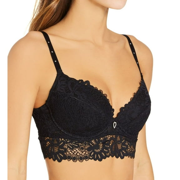 Women's Pour Moi 20400 Bling It On Padded Plunge Longline Bra (Black 32C)