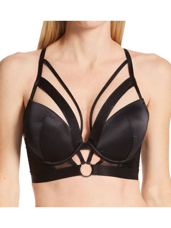 Women's Pour Moi 23801 Contradiction Obsessed Padded Push Up Longline Bra (Black 30DD)