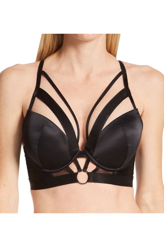 Women's Pour Moi 23801 Contradiction Obsessed Padded Push Up Longline Bra (Black 30DD)