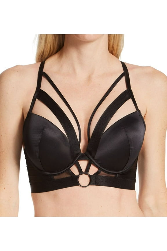 Women's Pour Moi 23801 Contradiction Obsessed Padded Push Up Longline Bra (Black 30DD)