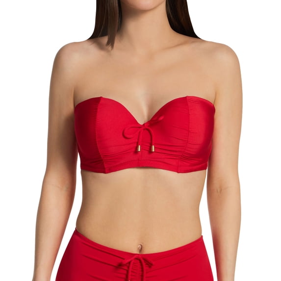 Women's Pour Moi 24900 Santa Cruz Strapless Padded Underwire Swim Top (Red 32DD)