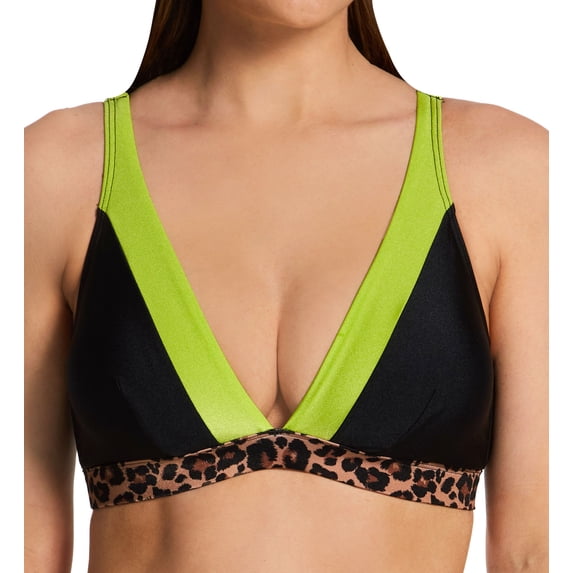 Women's Pour Moi 25612 Palm Springs Color Block Triangle Swim Top (Black/Lime S)