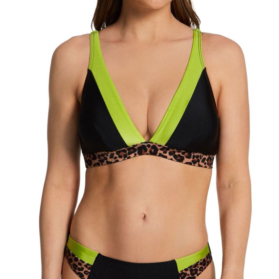 Women's Pour Moi 25612 Palm Springs Color Block Triangle Swim Top (Black/Lime S)