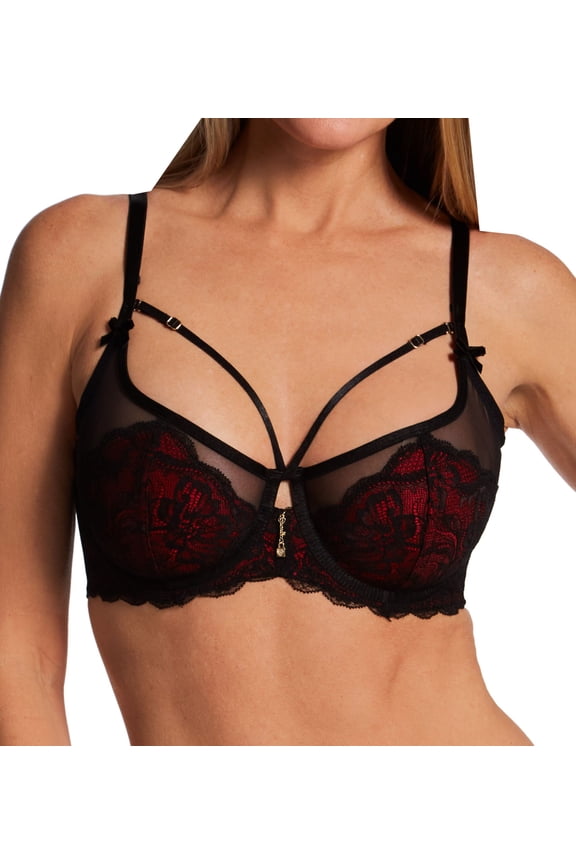 Women's Pour Moi 27415 Desire Underwire Non Padded Bra (Black/Red 34F)