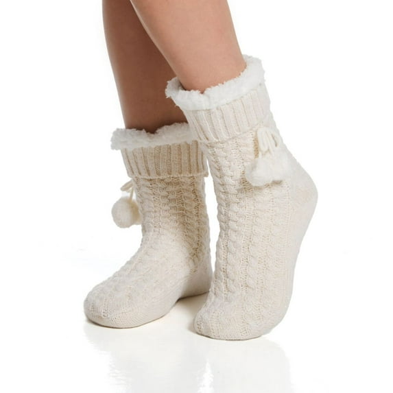 Women's Pour Moi 331 Cable Knit Slipper Sock (Cream S/M)