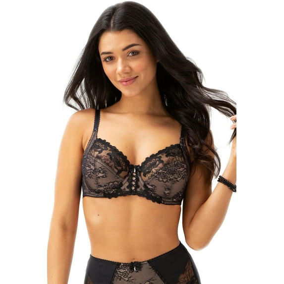 Women's Pour Moi 3827 Sophia Lace Embroidered Side Support Bra (Black 38G)