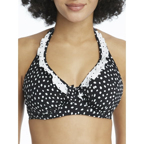 Women's Pour Moi 3902 Hot Spots Halter Underwire Bikini Swim Top (Black/White 32E)