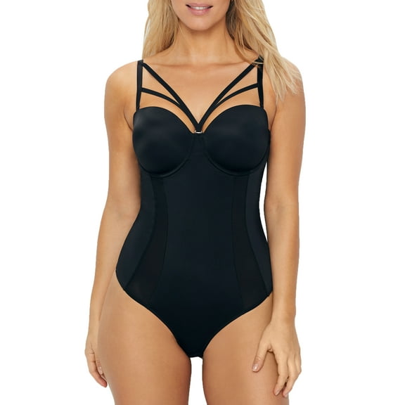Women's Pour Moi 50014 Contradiction Strapped Convertible Bodysuit (Black 34D)