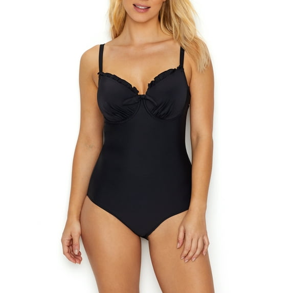 Women's Pour Moi 6012 Splash Padded Underwire Control One Piece Swimsuit (Black 38D)