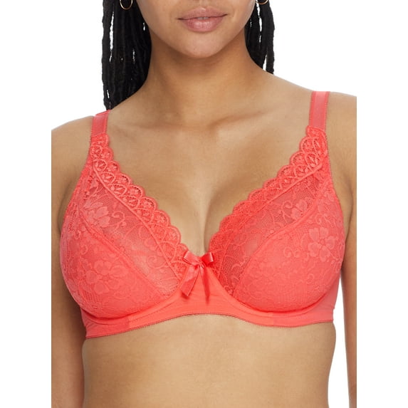 Women's Pour Moi 84002 Rebel Underwire Lace Plunge Bra (Coral 36G)