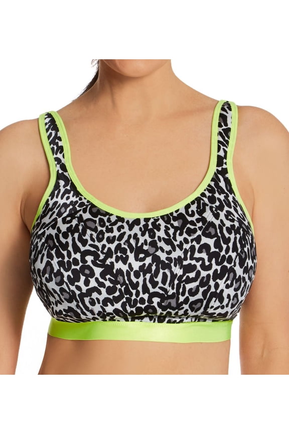 Women's Pour Moi 97010 Energy Strive Wireless Sports Bra (Leopard/Lime 34DD)
