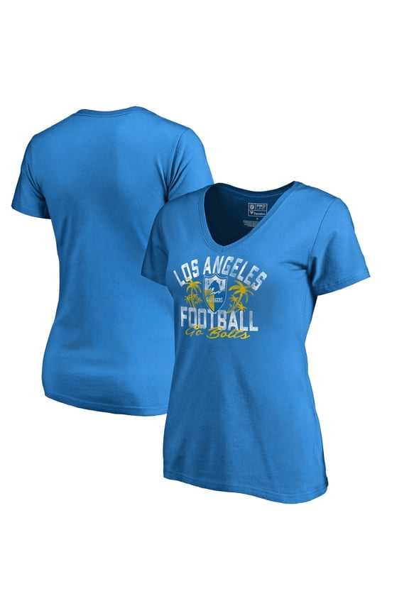 Women's Powder Blue Los Angeles Chargers Hometown Collection LA Football V-Neck T-Shirt