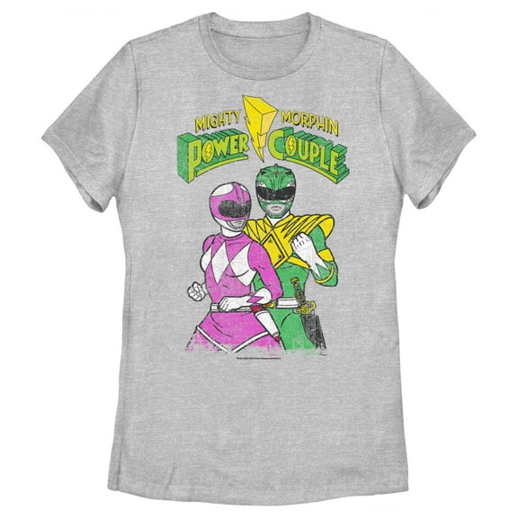Women's Power Rangers Mighty Morphin Power Couple  Graphic Tee Athletic Heather Large