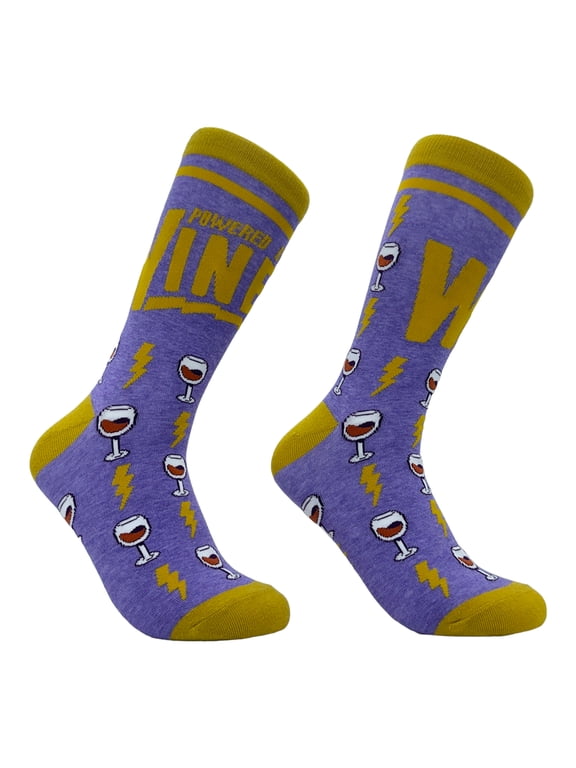 Women's Powered By Wine Socks Funny Drinking Red White Wine Lovers Novelty Footwear