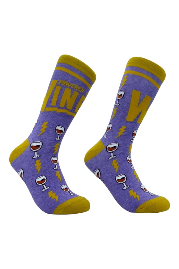 Women's Powered By Wine Socks Funny Drinking Red White Wine Lovers Novelty Footwear
