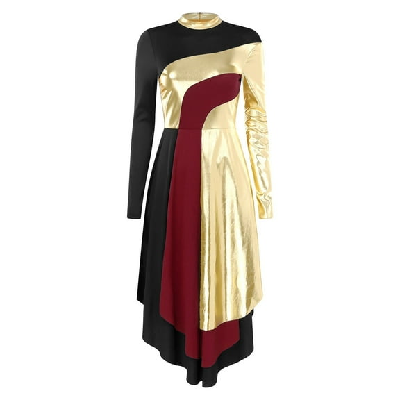 Women's Praise Lyrical Dance Dress Tunic Overlay Long Sleeve Choir Costume Liturgical Dancewear Curved Hem Dress