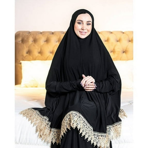 Women's Prayer Dress 2 Pieces Lycra Solid Color Plus Long Sleeve | One-Size | Hijab Abaya Suit