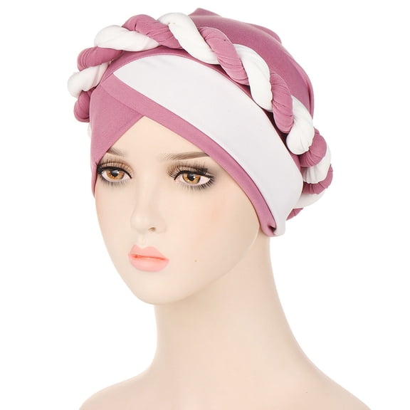 Women's Pre-Tied Braid Turban Headwrap, Cancer Chemo Beanie Cap with Double Color Design, Medical Head Scarf for Hair Loss, Fashion Headcover for Indoor Outdoor Use