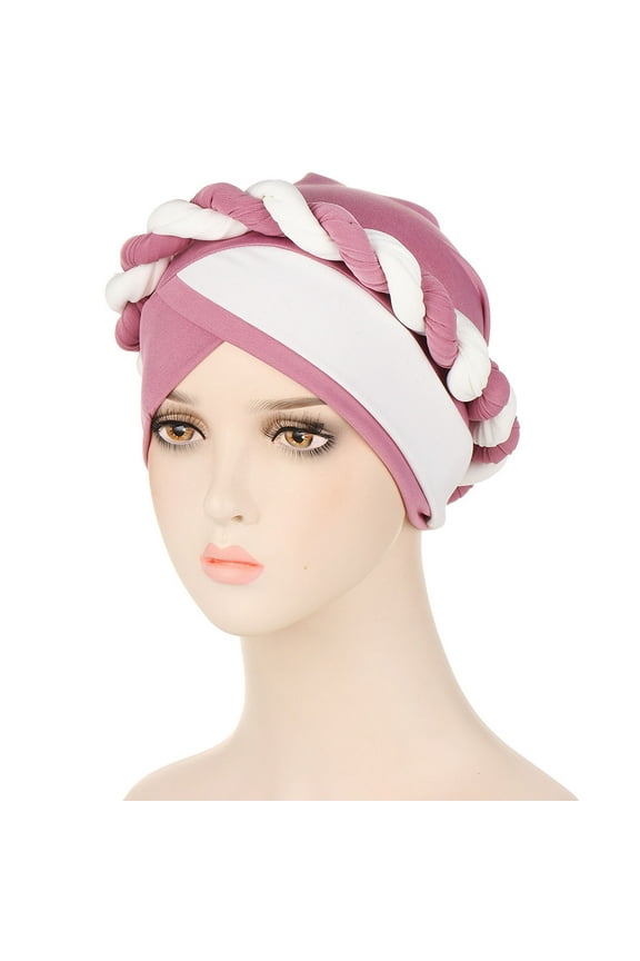 Women's Pre-Tied Braid Turban Headwrap, Cancer Chemo Beanie Cap with Double Color Design, Medical Head Scarf for Hair Loss, Fashion Headcover for Indoor Outdoor Use