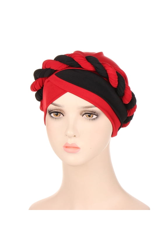 Women's Pre-Tied Braid Turban Headwrap, Cancer Chemo Beanie Cap with Double Color Design, Medical Head Scarf for Hair Loss, Fashion Headcover for Indoor Outdoor Use