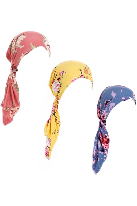 Women's Pre Tied Head Scarves Slip On Beanies Hair Cover Headwrap Caps