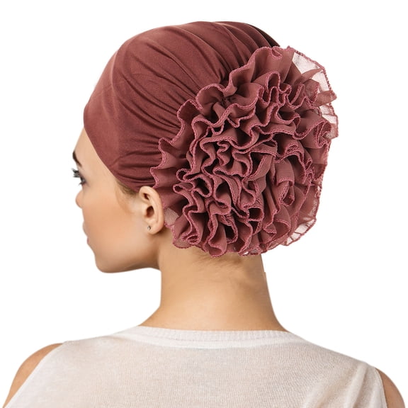 Women's Pre-Tied Turban Headwrap with Floral Design, Stretchable Slouchy Beanie Cap for Muslim Headwear, Chemotherapy Patients and Fashion Head Covering