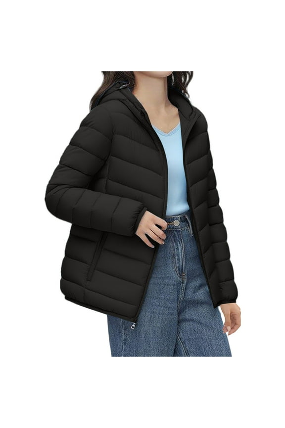 Women's Premium 90 Down Jacket Hooded Winter Coat Lightweight Warm Compressible Outerwear With Carry Pouch