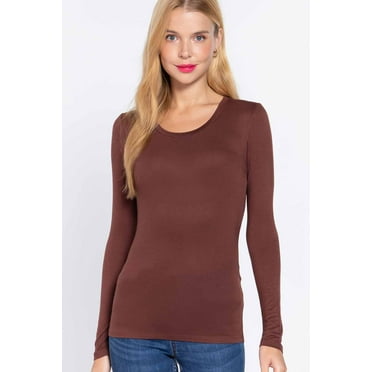 Women's Premium Basic Long Sleeve Round Crew Neck T-Shirt Top Warm Soft in Several Colors